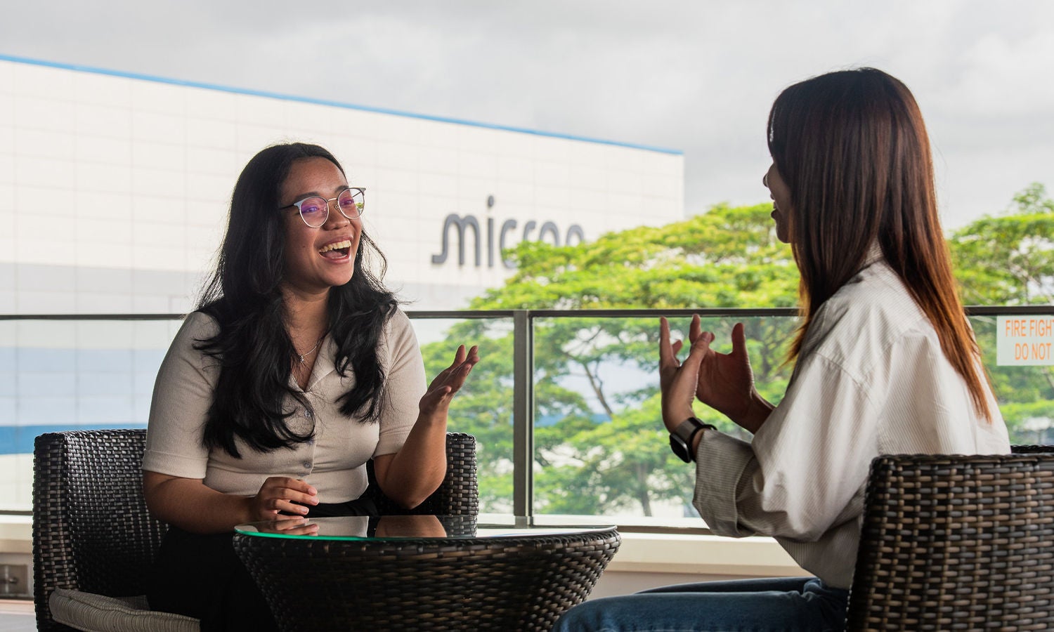 Micron workers happy having conversation